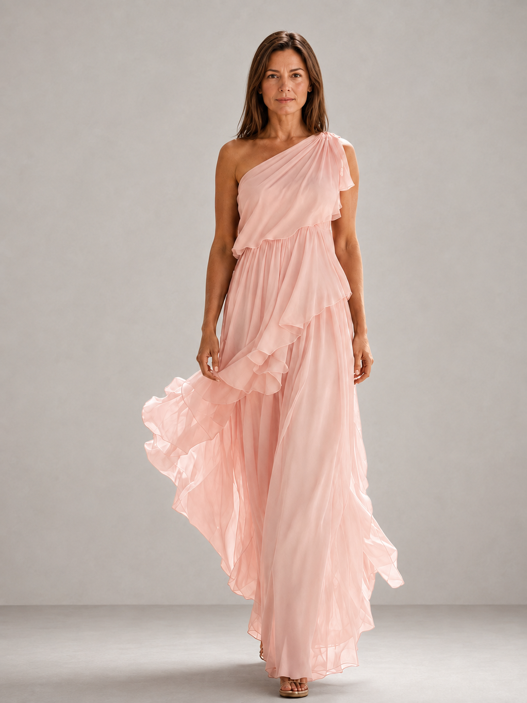 Scarlett | One-Shoulder Ruffle Maxi – Pink