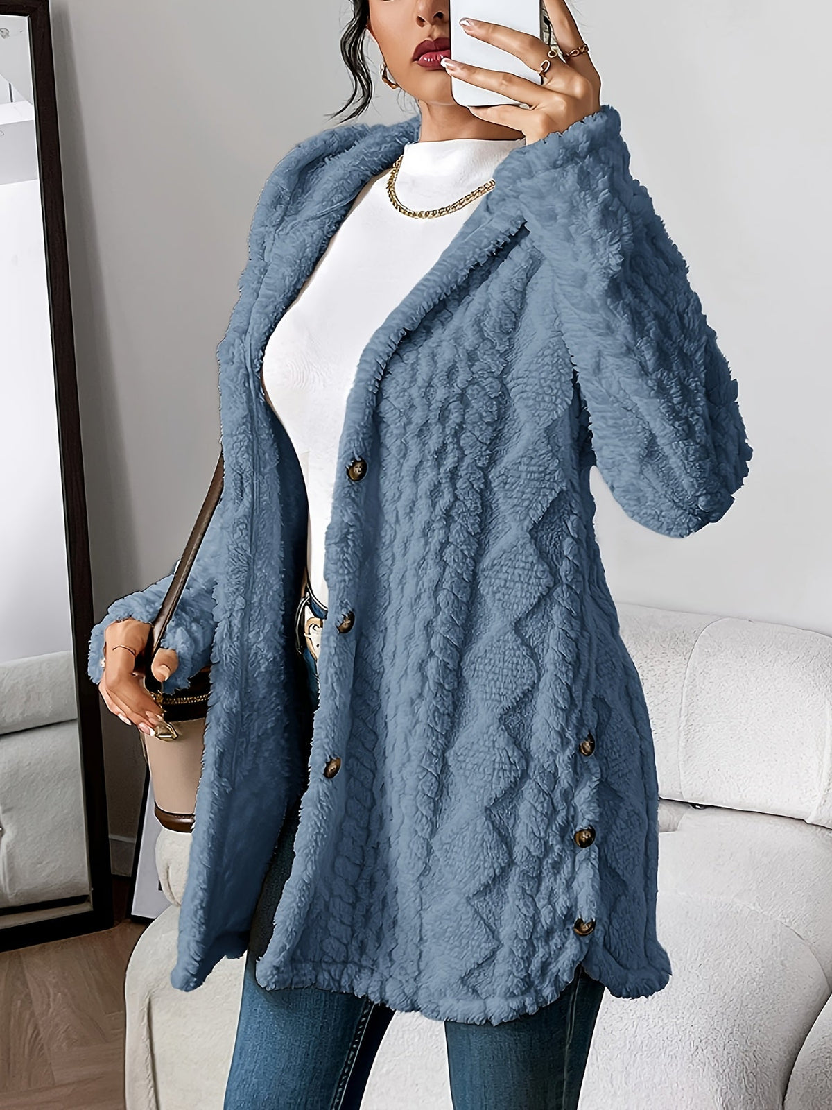 Aubrey | Cozy Hooded Knit Cardigan – Navy Blue