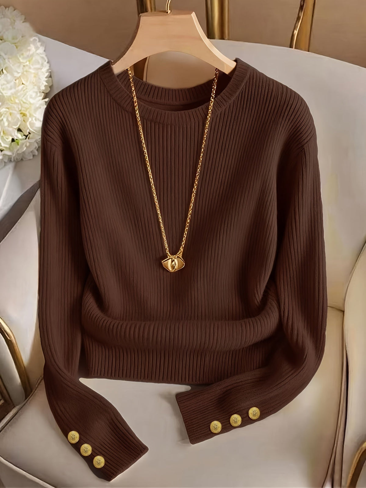 Adelaide | Refined Ribbed Sweater – Coffee Brown
