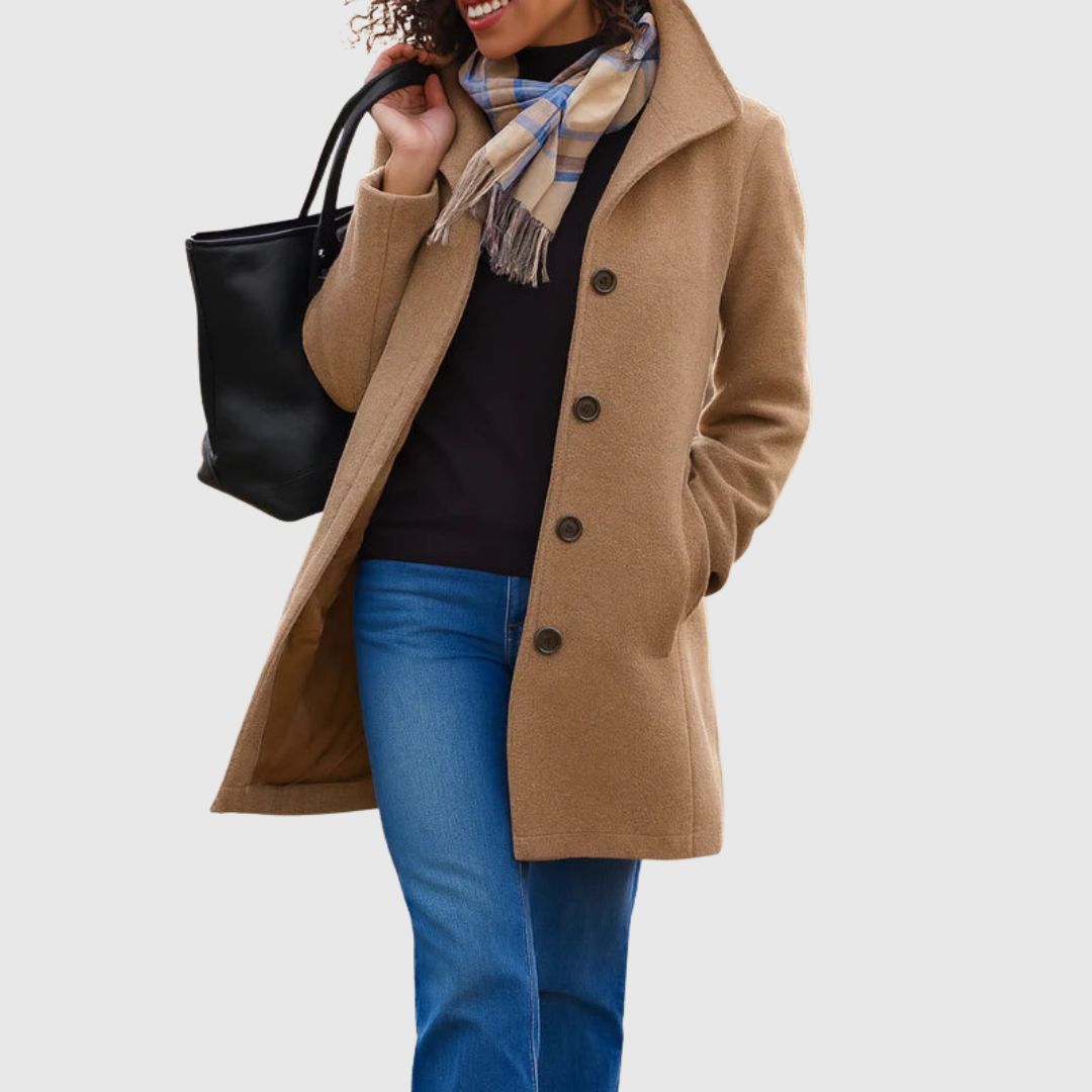 Connie | Elegant Classic Coat – Khaki