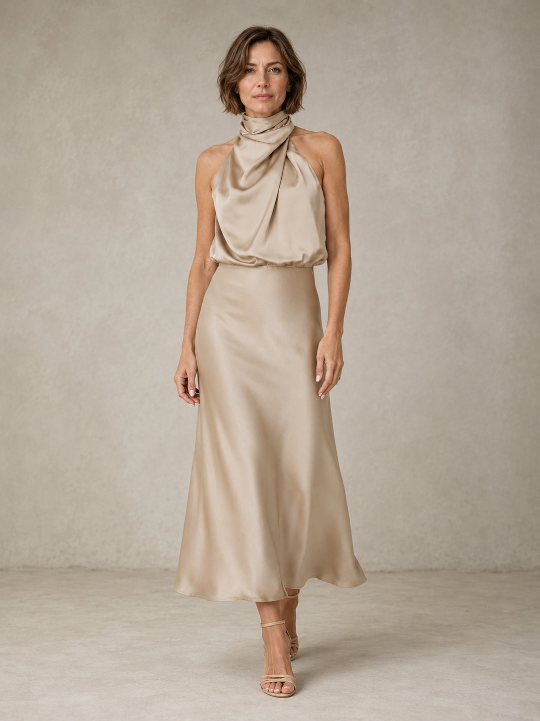 Harper | Halter Satin Evening – Beige