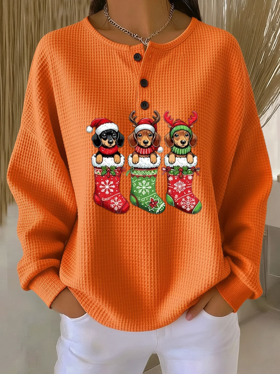 Grethe | Vintage Christmas Sweater with Dog Motif – Orange