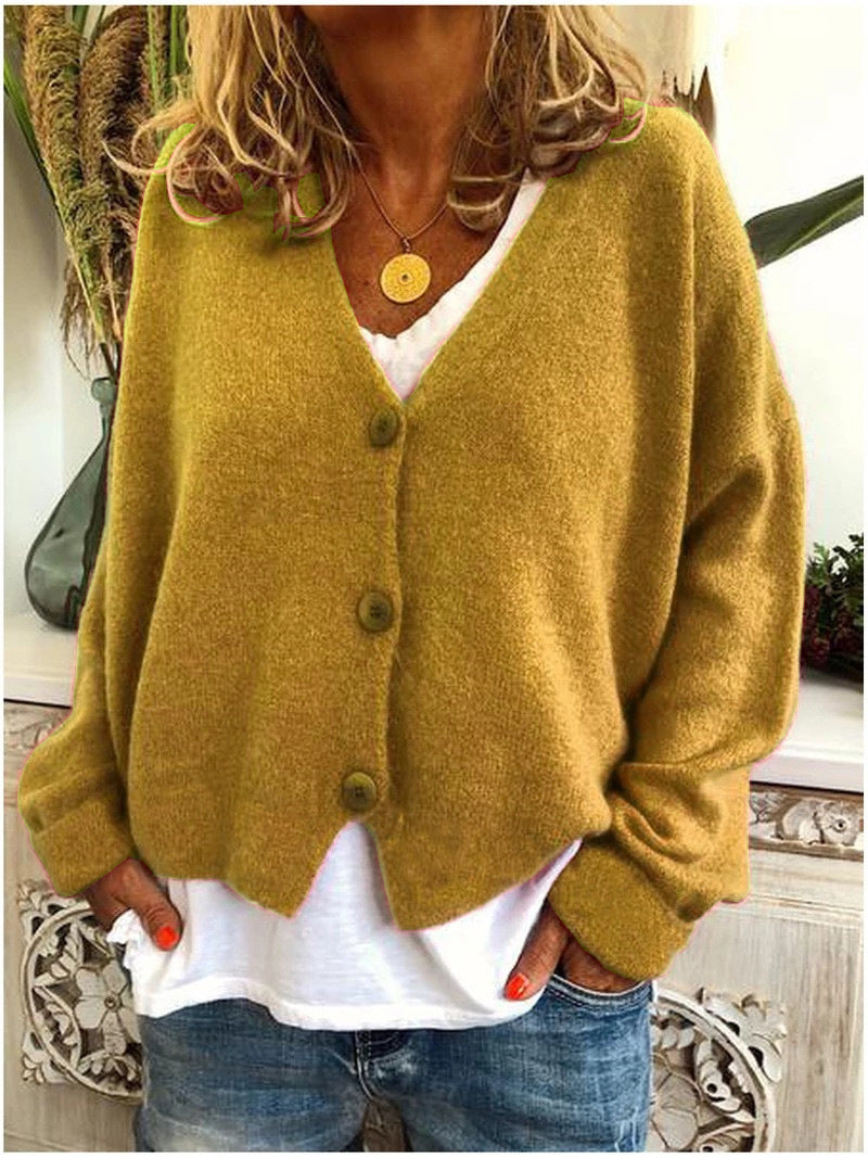 Aurelia | Women's V-Neck Button-Front Cardigan – Yellow