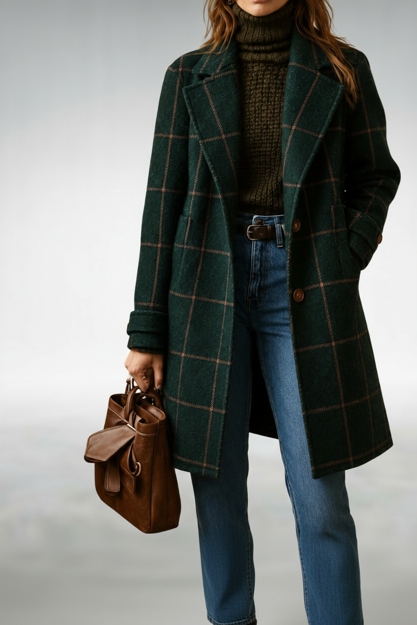 Lauren Classic Checkered Coat – Green