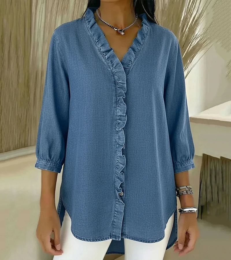 Abigail Elegant Denim Blouse – Blue