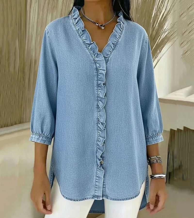 Abigail Elegant Denim Blouse – Light Blue