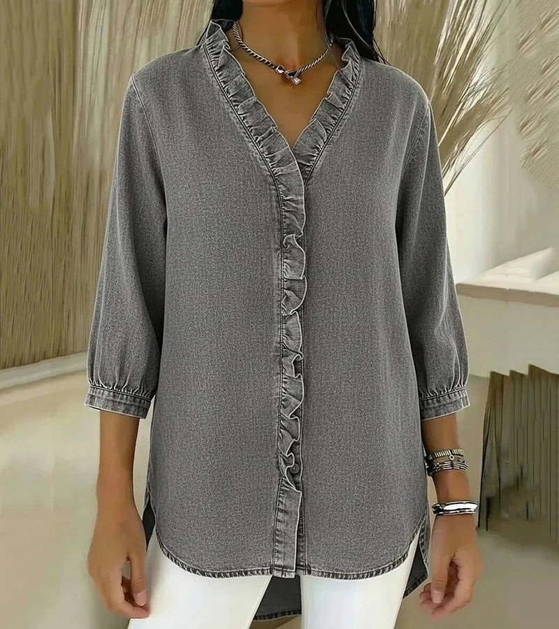Abigail Elegant Denim Blouse – Gray