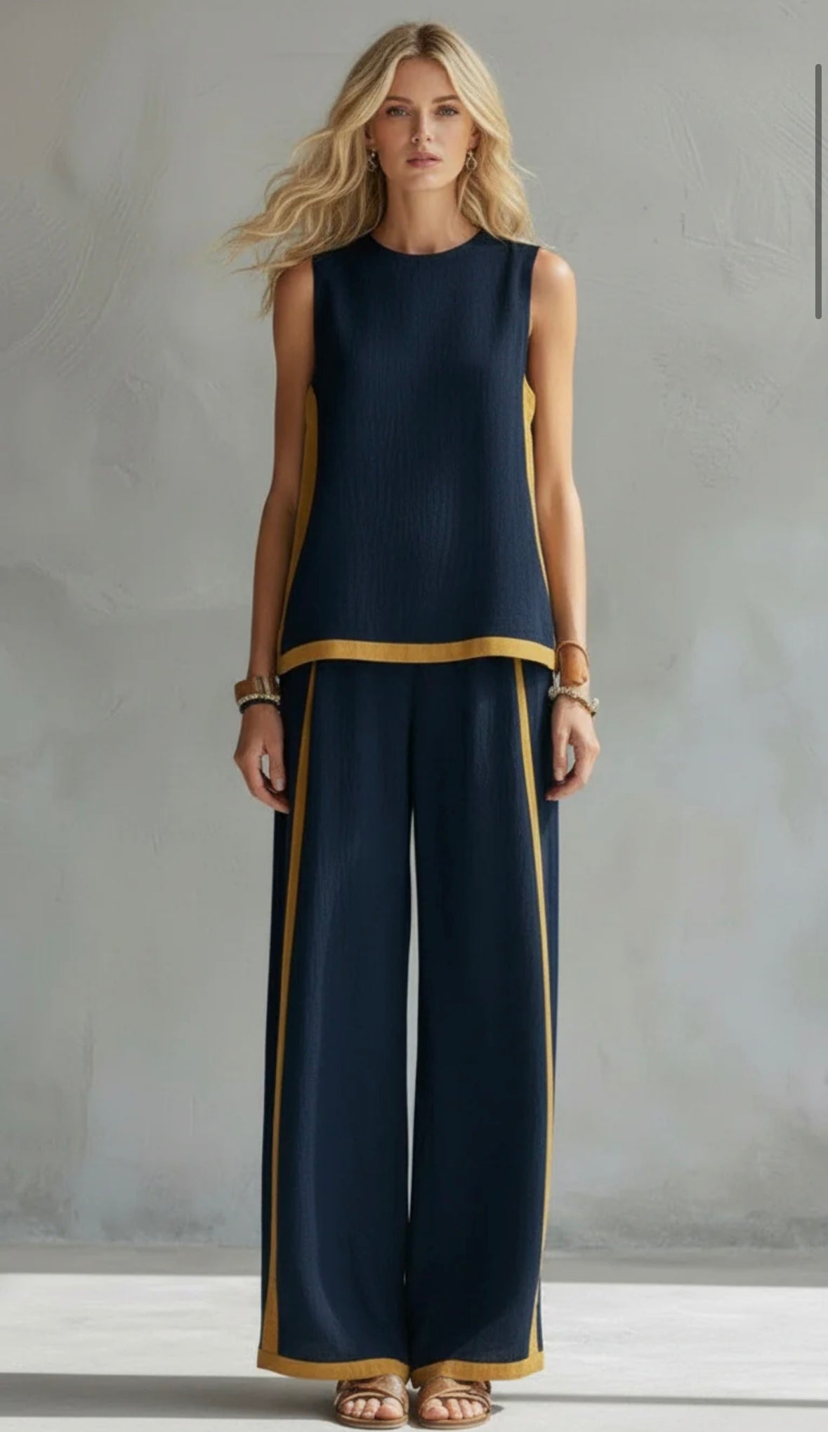 Leila | Elegant Two-Piece Set – Navy Blue
