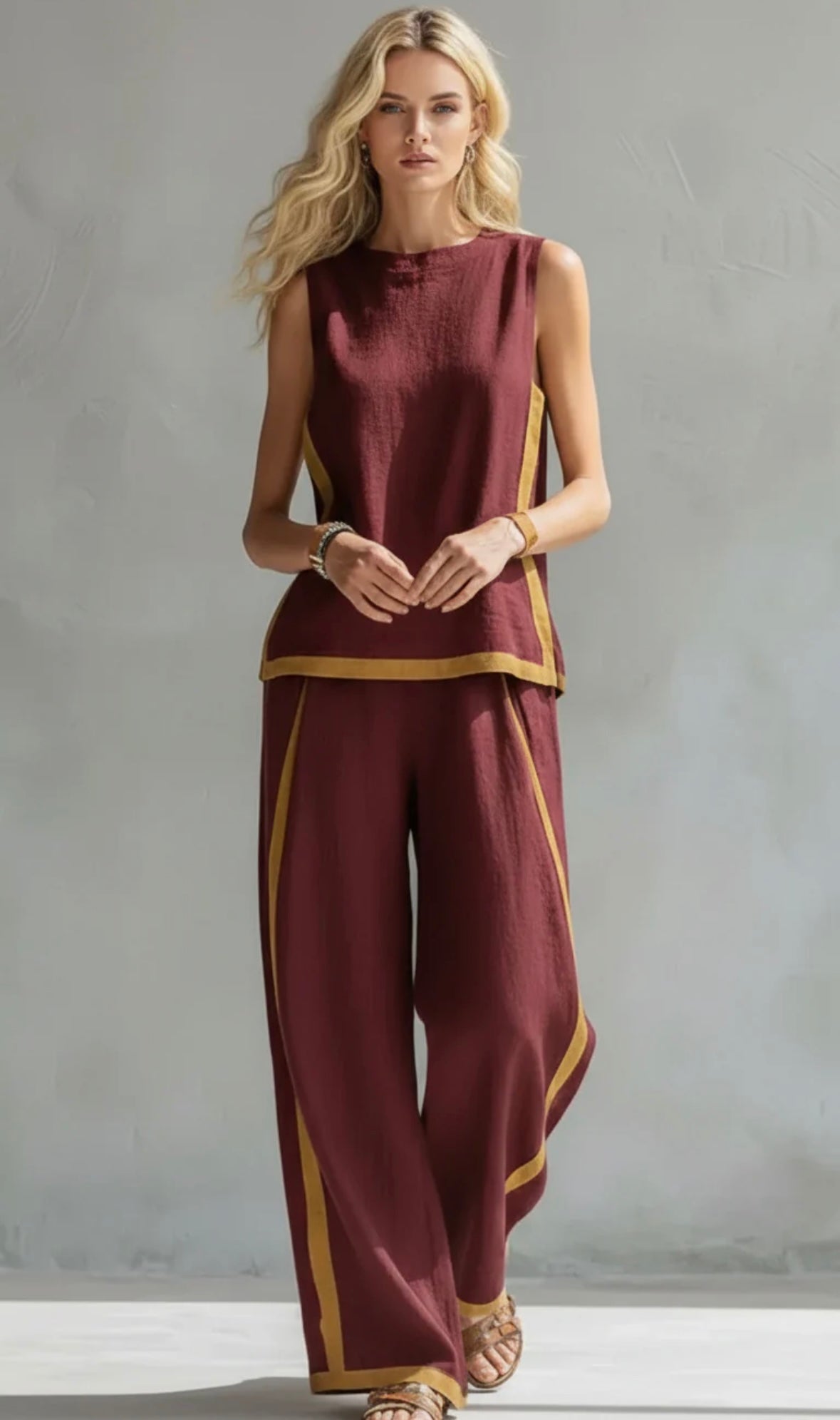 Leila | Elegant Two-Piece Set – Burgundy