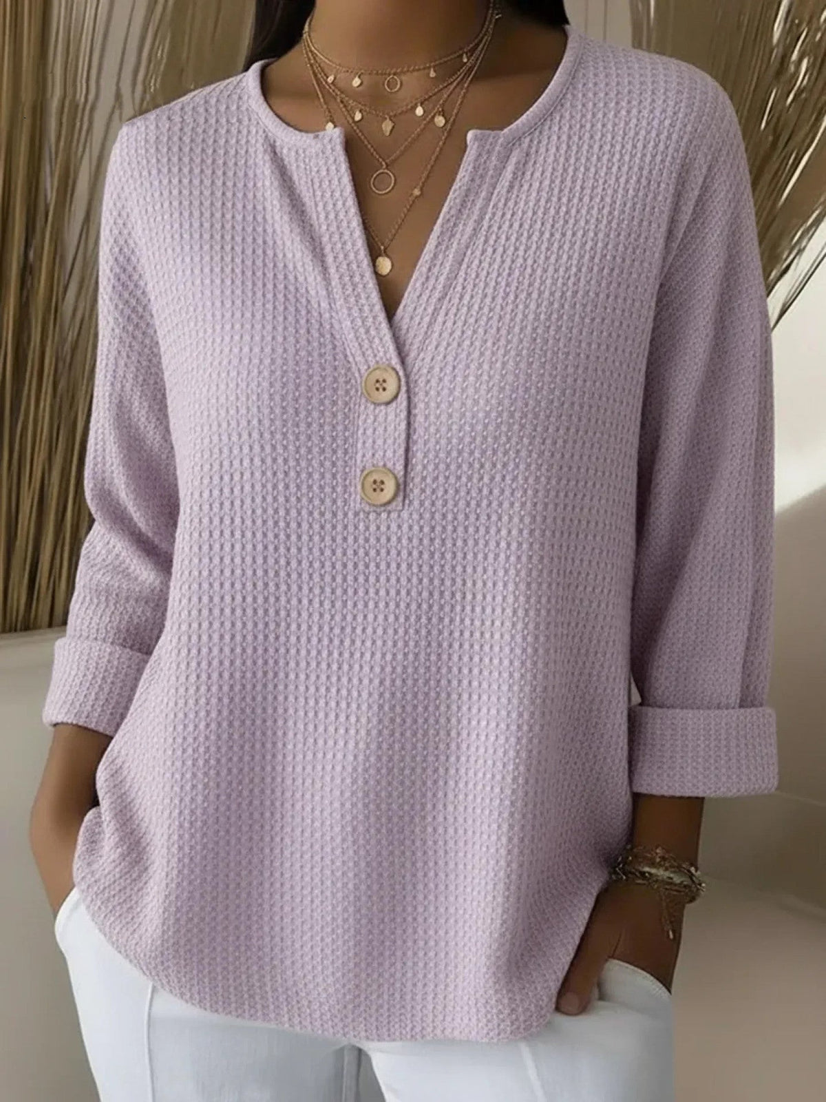 Lucinda | Henley Button Top – Lilac
