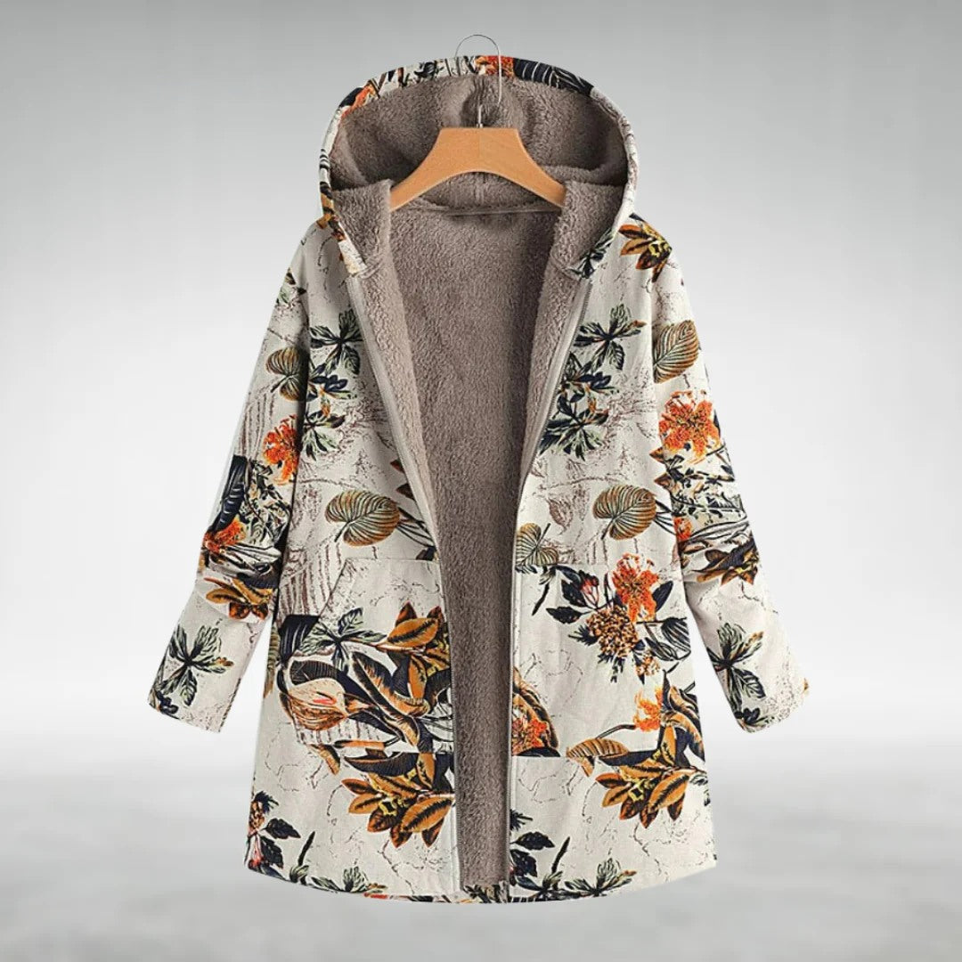 Melvaris Floral Print Hooded Coat – Orange
