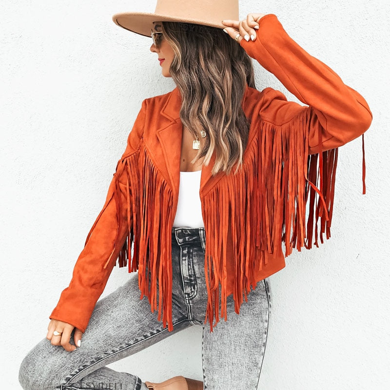 Bianca | Fringe Jacket For Women – Orange