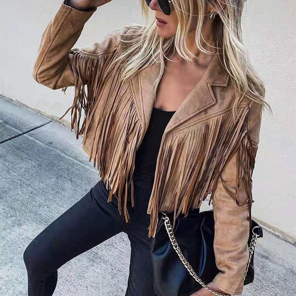 Bianca | Fringe Jacket – Chestnut Brown