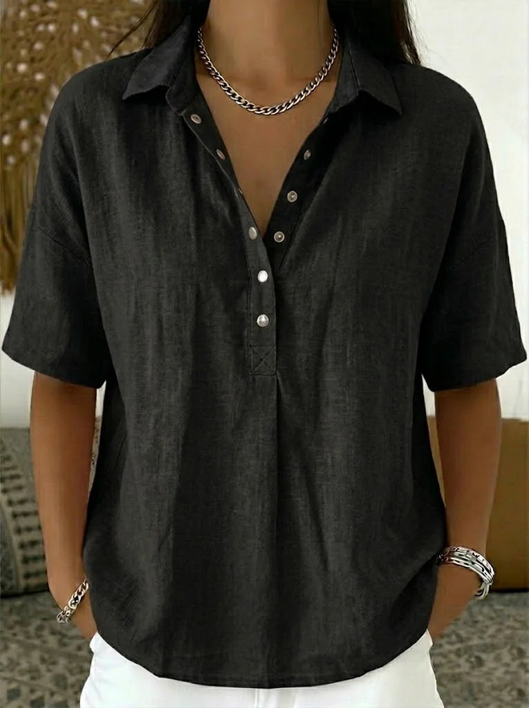 Willow | Blouse with Collar and Button – Black