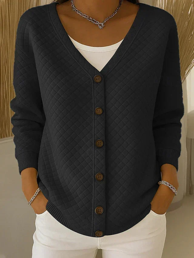 Laverne | Quilted Button-Front Cardigan – Black