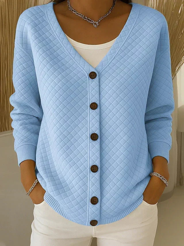 Laverne | Quilted Button-Front Cardigan – Blue