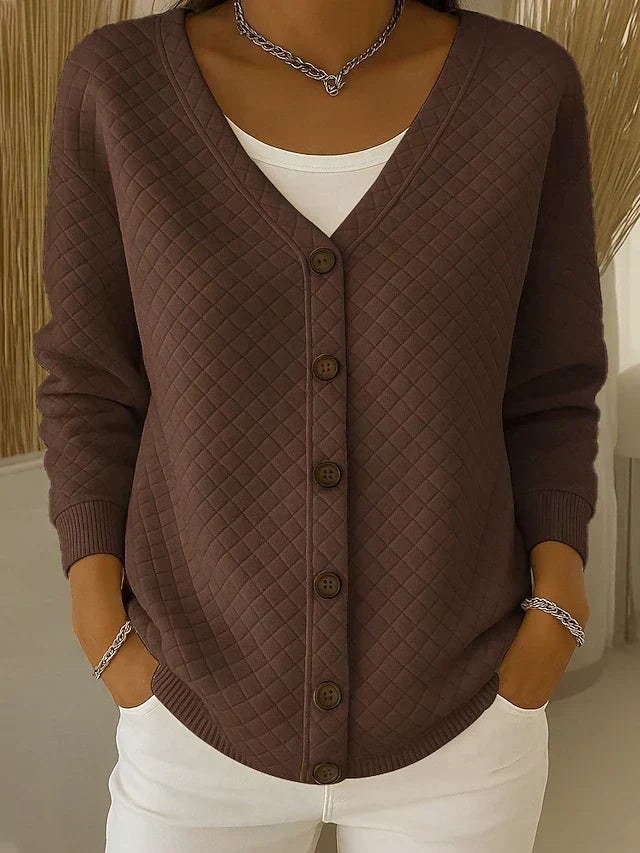 Laverne | Quilted Button-Front Cardigan – Brown