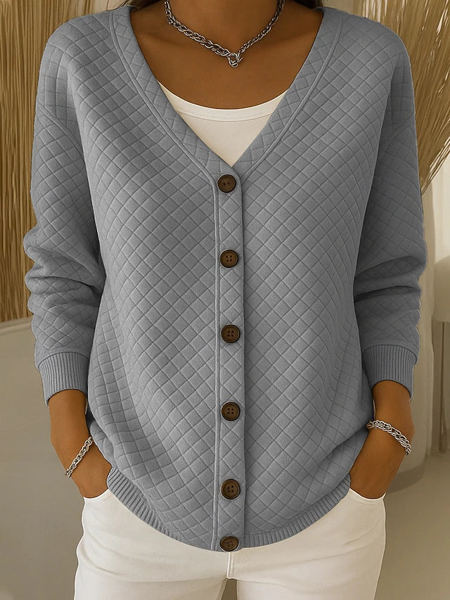 Laverne | Quilted Button-Front Cardigan – Gray