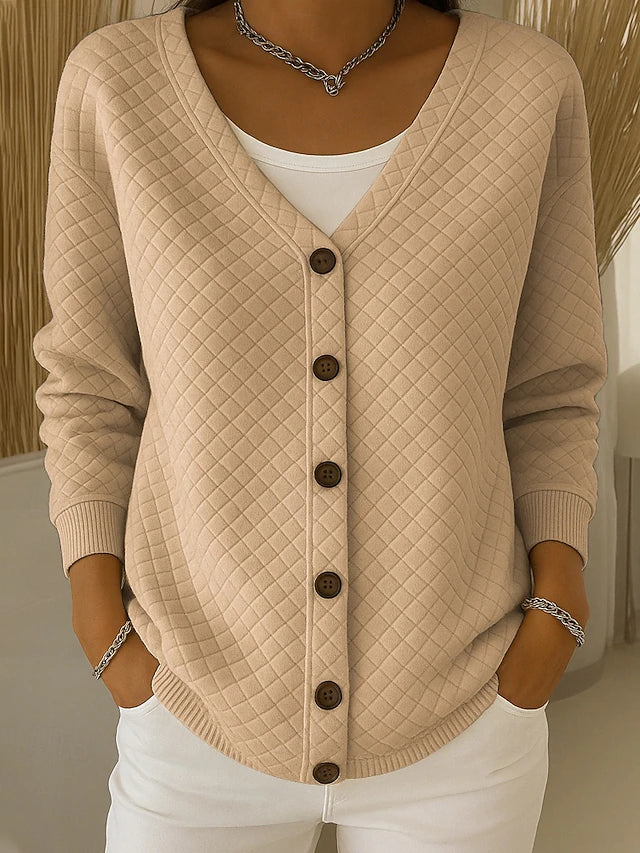 Laverne | Quilted Button-Front Cardigan – Khaki