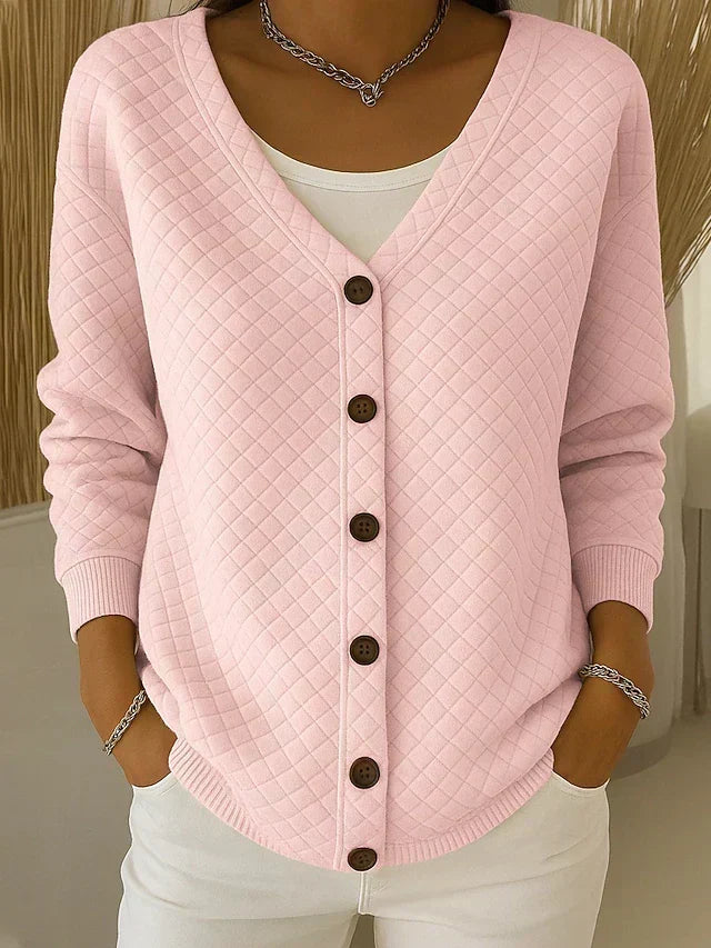 Laverne | Quilted Button-Front Cardigan – Pink