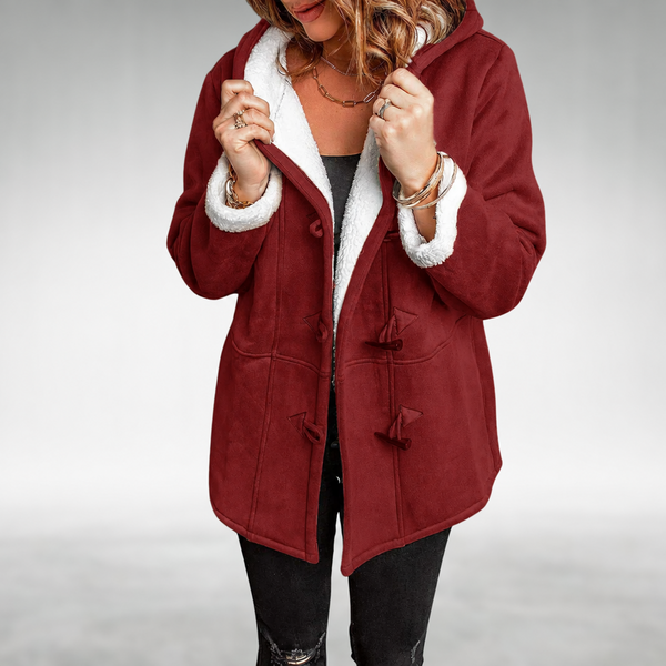 Amanda | Hooded Toggle Coat – Burgundy