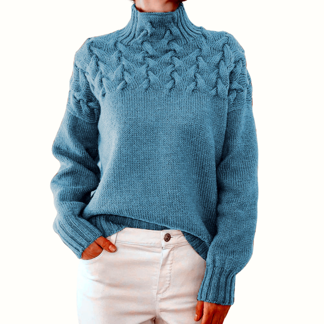 Andrea | Elegant Turtleneck Knit Sweater – Sky Blue