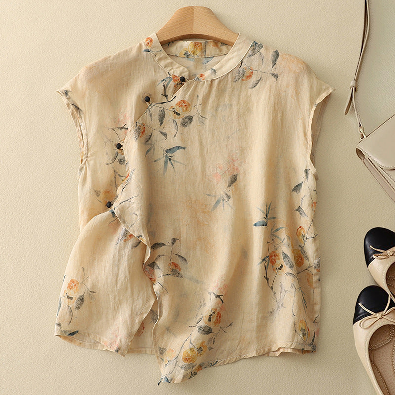 Aveline | Linen Top – Beige