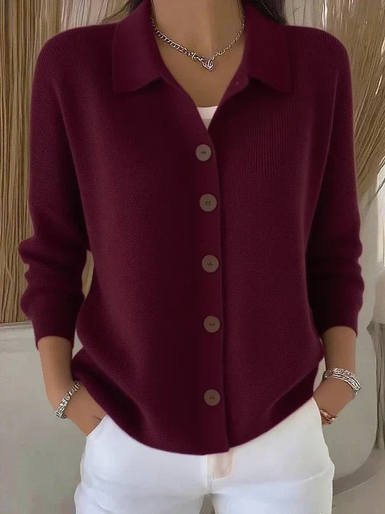 Josephine | Button-Front Collared Cardigan – Burgundy