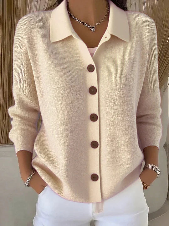 Josephine | Button-Front Collared Cardigan – Apricot