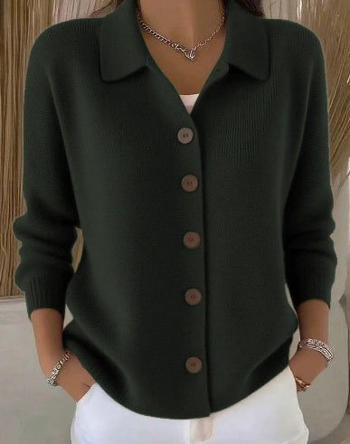 Josephine | Button-Front Collared Cardigan – Green
