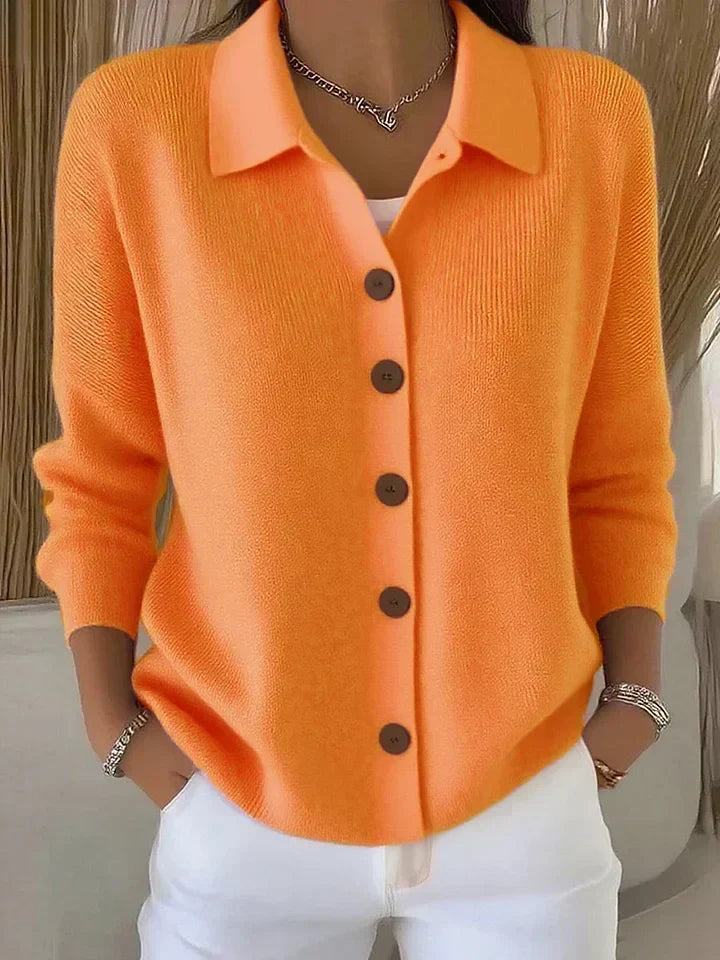 Josephine | Button-Front Collared Cardigan – Orange