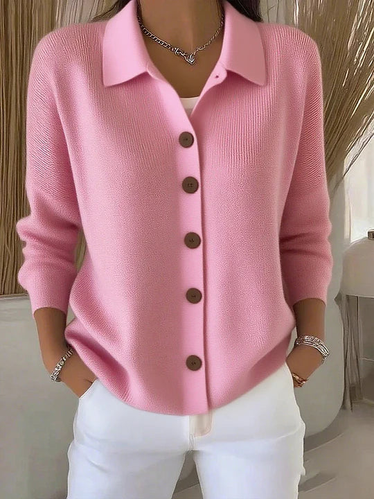 Josephine | Button-Front Collared Cardigan – Pink