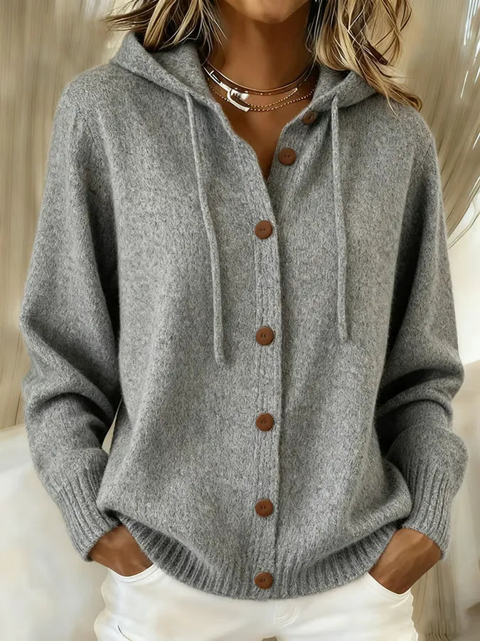 Brenda | Cozy Button Cardigan Hoodie – Gray