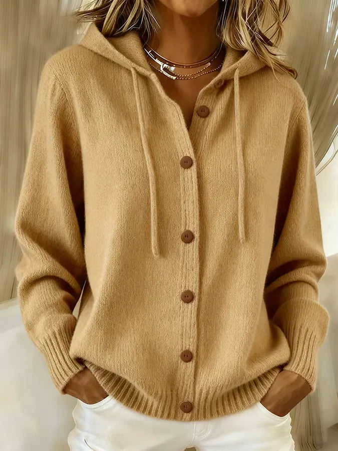 Brenda | Cozy Button Cardigan Hoodie – Khaki
