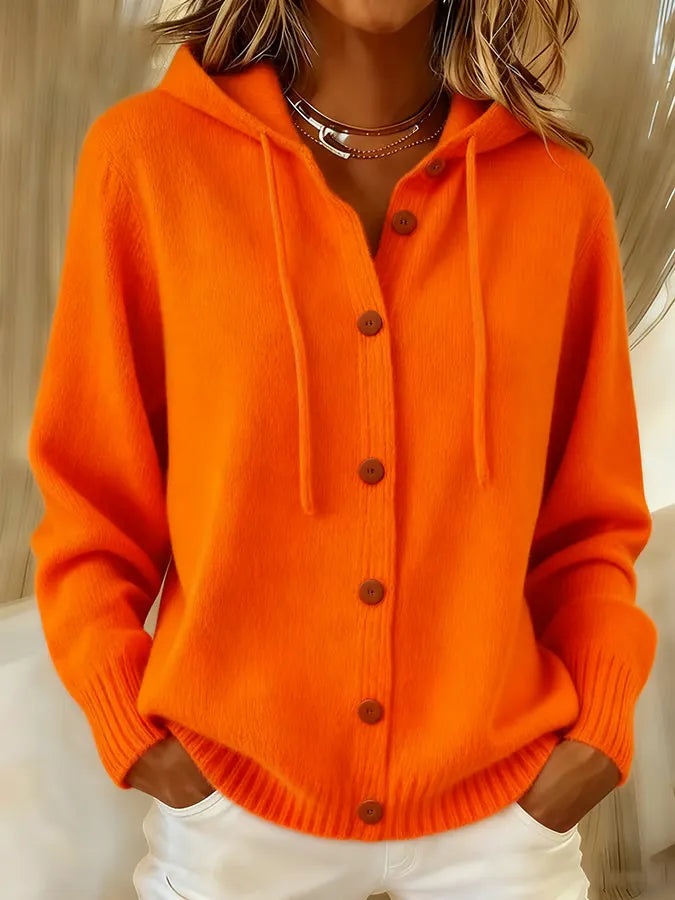 Brenda | Cozy Button Cardigan Hoodie – Orange
