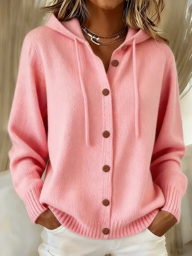 Brenda | Cozy Button Cardigan Hoodie – Pink