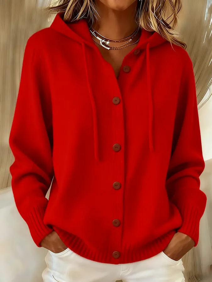 Brenda | Cozy Button Cardigan Hoodie – Red