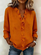 Cayla | Elegant V-neck Ruffles Blouse