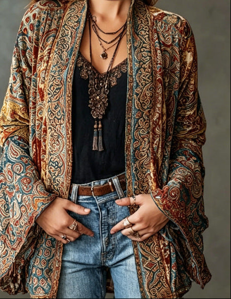 Carcy | Boho Embroidered Kimono Cardigan – Light Blue