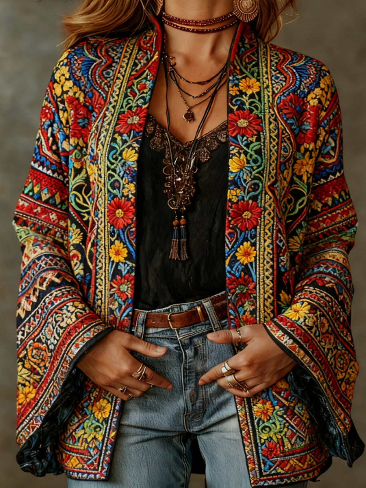 Carcy | Boho Embroidered Kimono Cardigan – Colorful