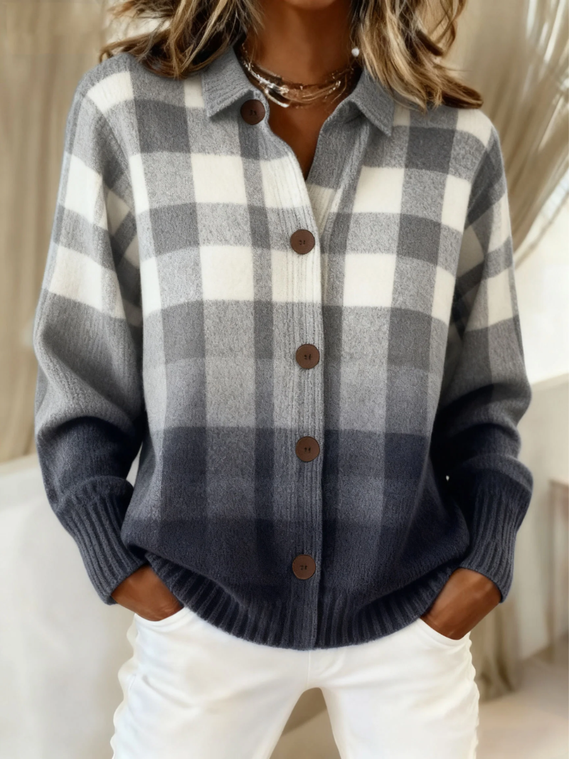 Agnes | Gray Ombre Plaid Button Cardigan – Gray