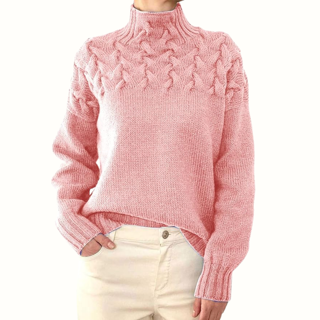 Andrea | Elegant Turtleneck Knit Sweater – Light Pink