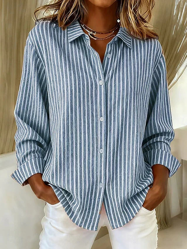 Jacqueline | Striped Button-Down Shirt – Blue
