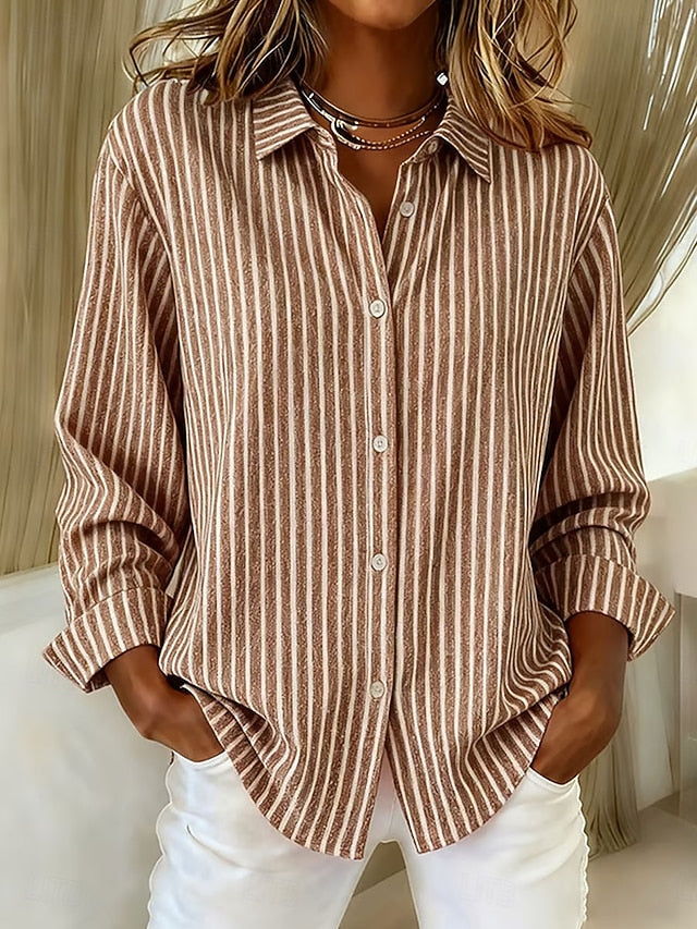 Jacqueline | Striped Button-Down Shirt – Khaki