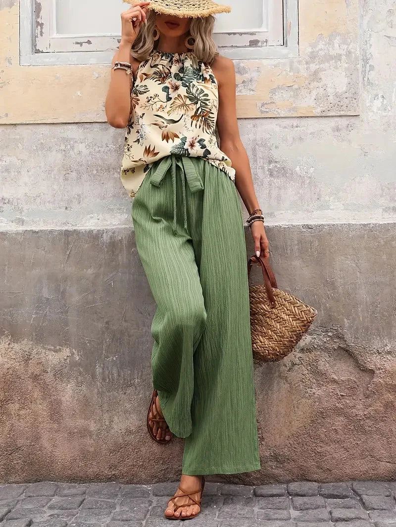 Antonette | Elegant Sleeveless Two-Piece Set – Green