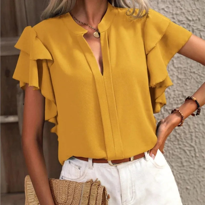 Amira | Chic Blouse with Elegant Ruffle Sleeves – Yellow