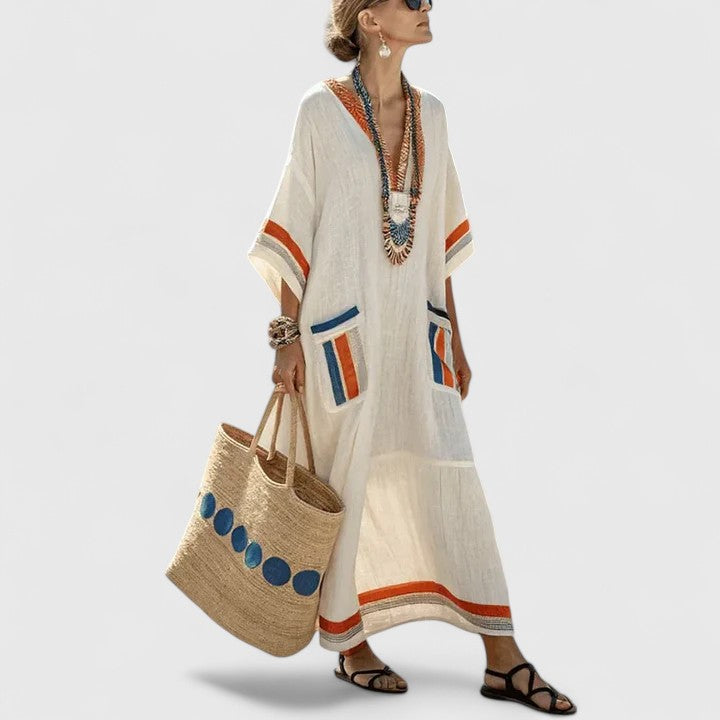 Arabella | Elegant Bohemian Dress – Cream Stripe