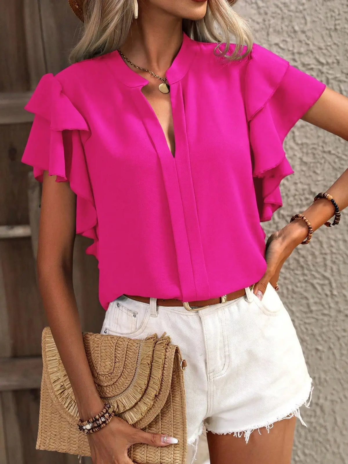 Amira | Chic Blouse with Elegant Ruffle Sleeves – Pink
