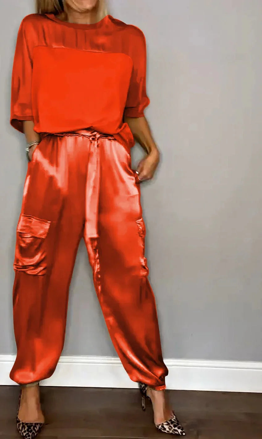 Azelda | Luxe Stylish Flowing Two Piece Set – Orange