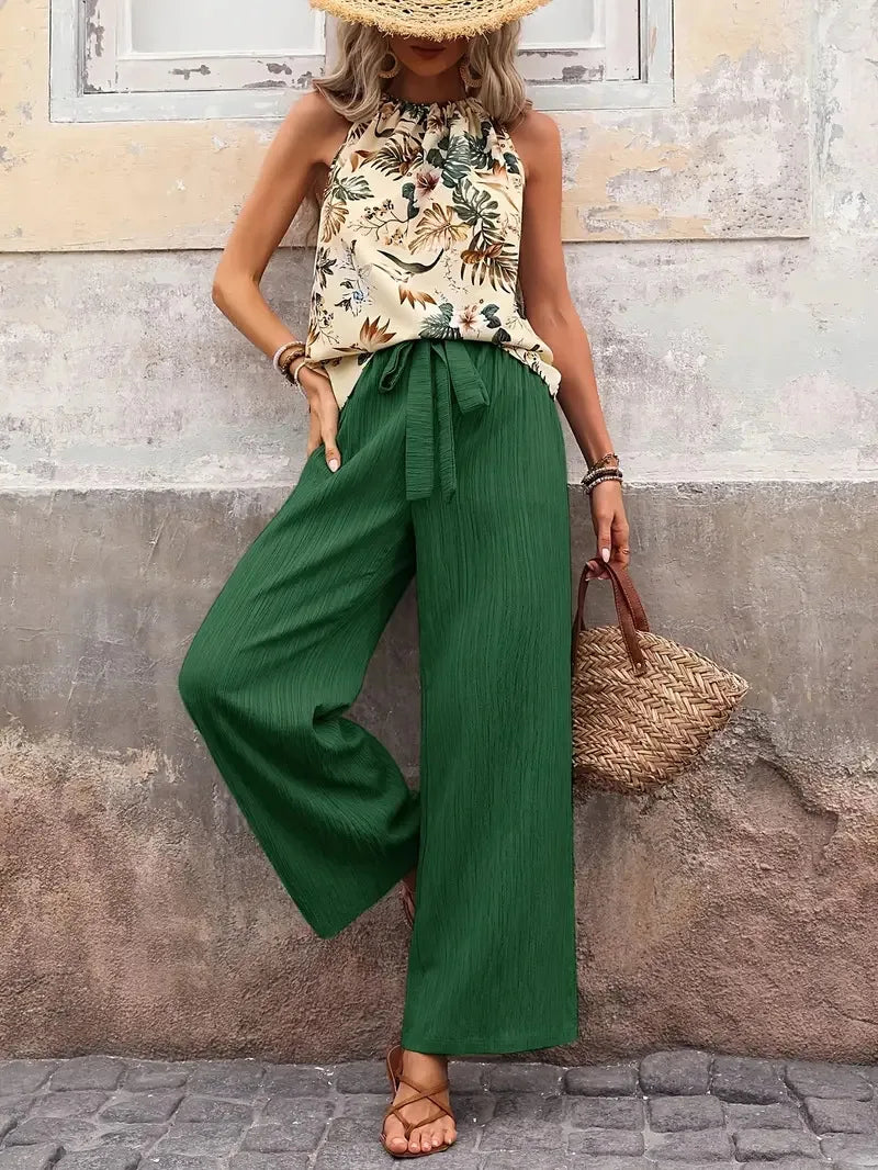 Antonette | Elegant Sleeveless Two-Piece Set – Dark Green